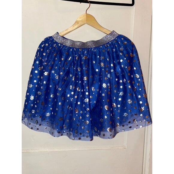 Cat & Jack Blue & Silver Hannukah Dreidels Stars Tutu Skirt Kids XL 14/16 Target - Picture 1 of 7